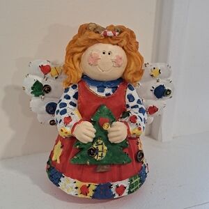 Vintage 90s Whimsical Quilted Winter Christmas Angel Figurine.